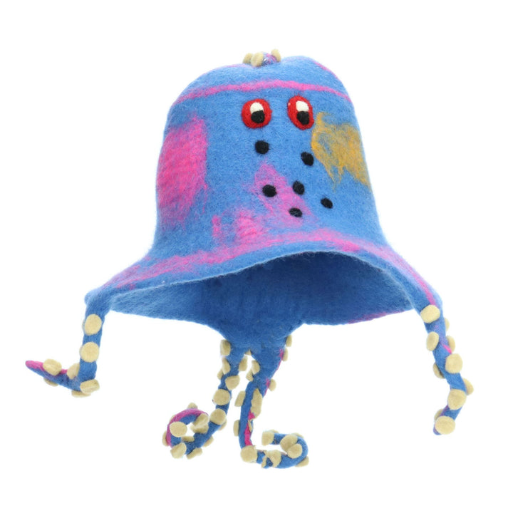 LoudElephant Handcrafted Wool Felt Hat from Nepal - Blue Octopus