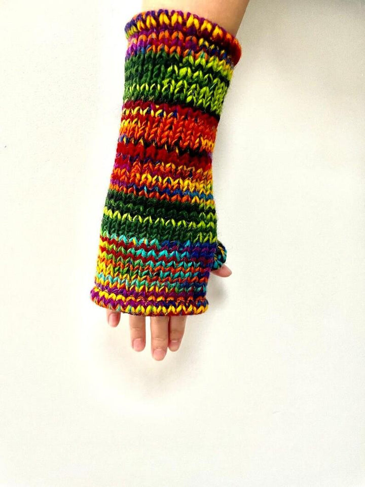 Wool Knit Fleece Lined  Wrist Warmers - SD Green Multi