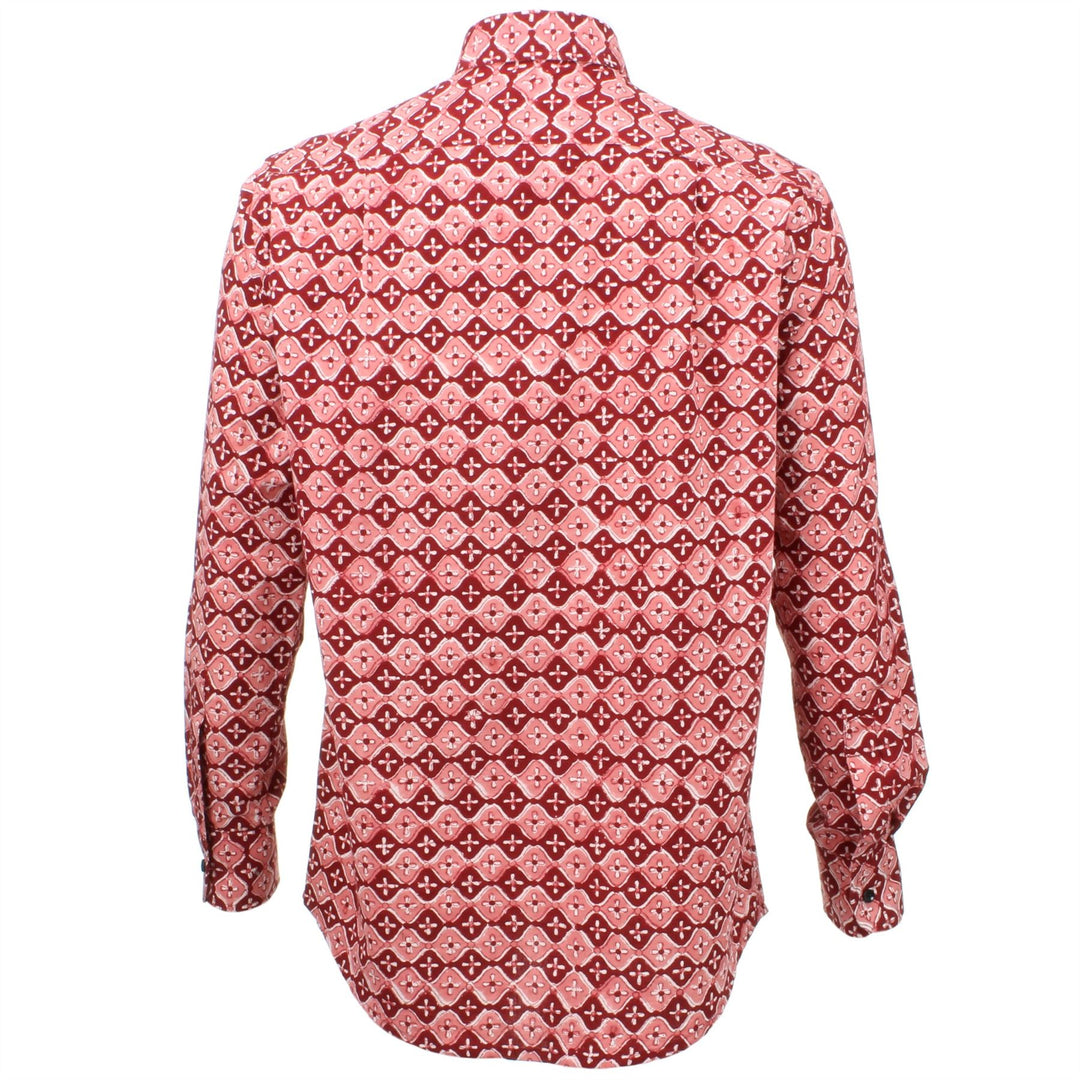 Regular Fit Long Sleeve Shirt - Dark Red & Orange Spanish Tile Print