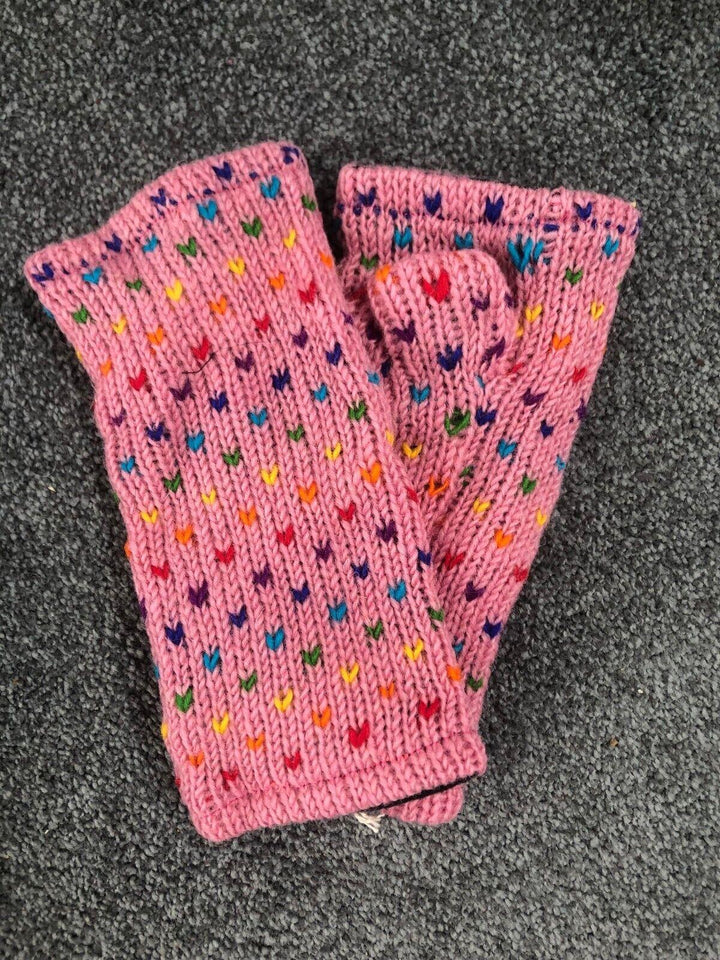 Wool Knit Fleece Lined  Wrist Warmers - Tik Tik Light Pink