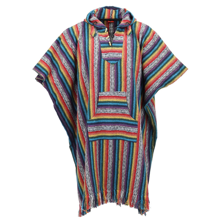 Brushed Cotton Long Hooded Poncho - Rainbow