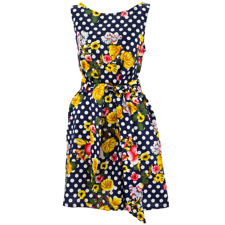 Belted Dress - Polka Dot Floral