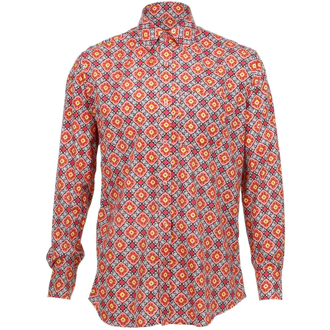 Regular Fit Long Sleeve Shirt - Orange Diamond Abstract