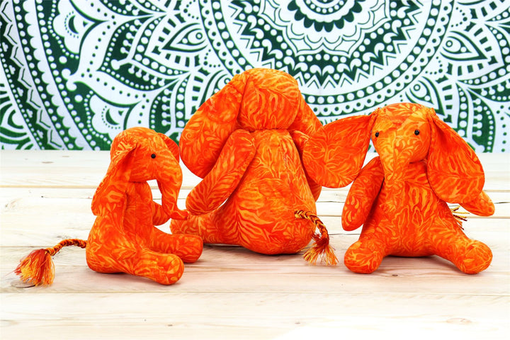 Batik Cotton Friendship Elephant - Orange Leaf