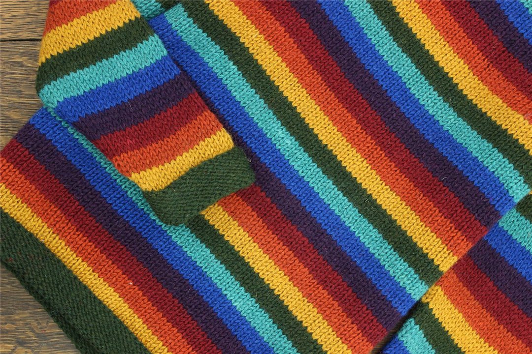 Hand Knitted Wool Jumper - Stripe Dark Rainbow