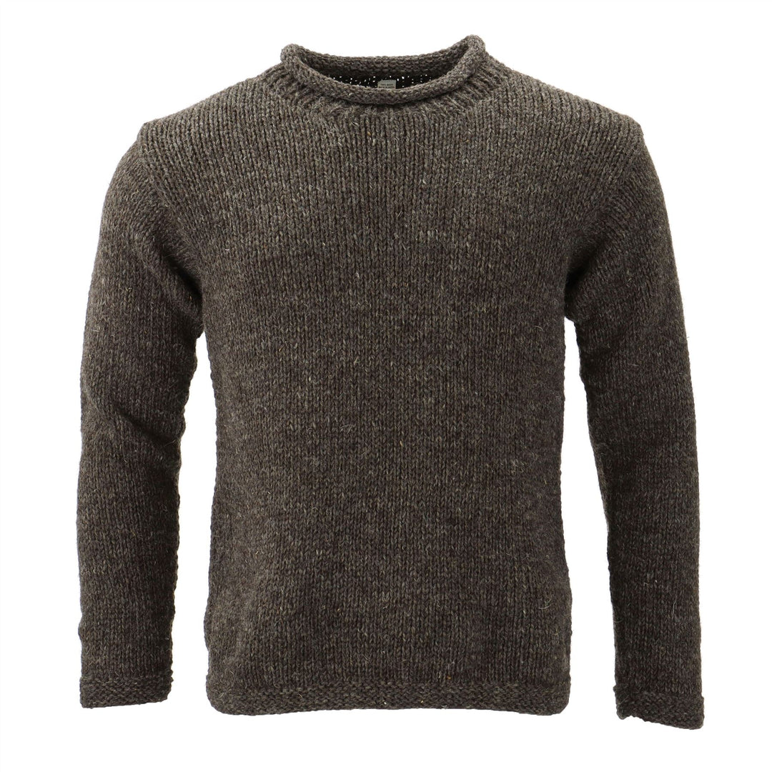 Hand Knitted Wool Jumper - Plain Mottled Brown