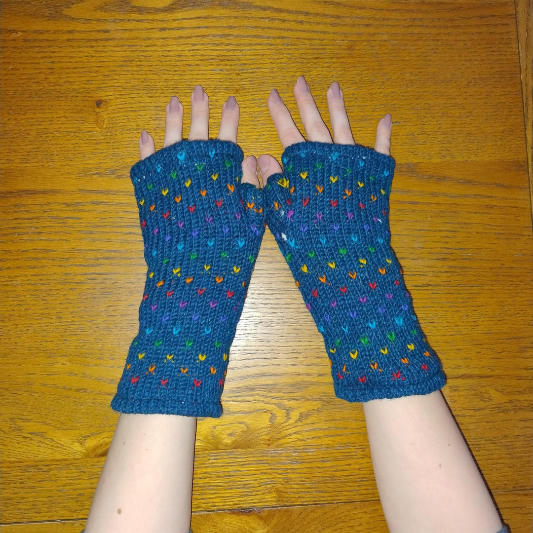 Wool Knit Fleece Lined  Wrist Warmers - Tik Tik Teal