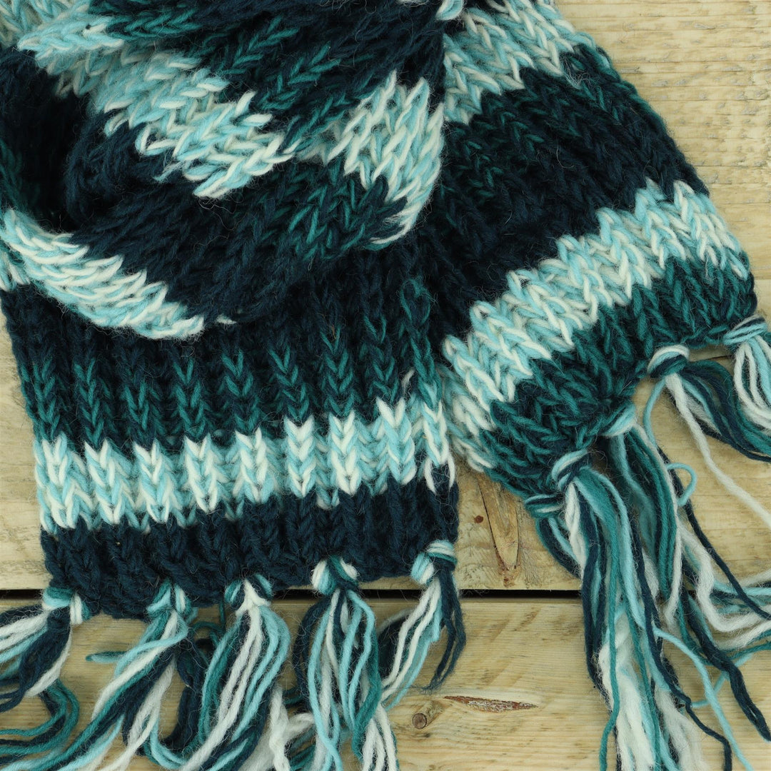 Hand Knitted Wool Scarf - SD Teal