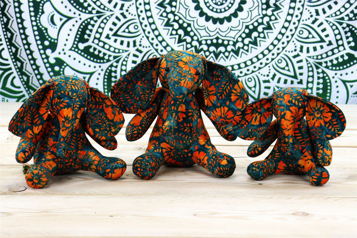 Batik Cotton Friendship Elephant - Teal Orange Floral