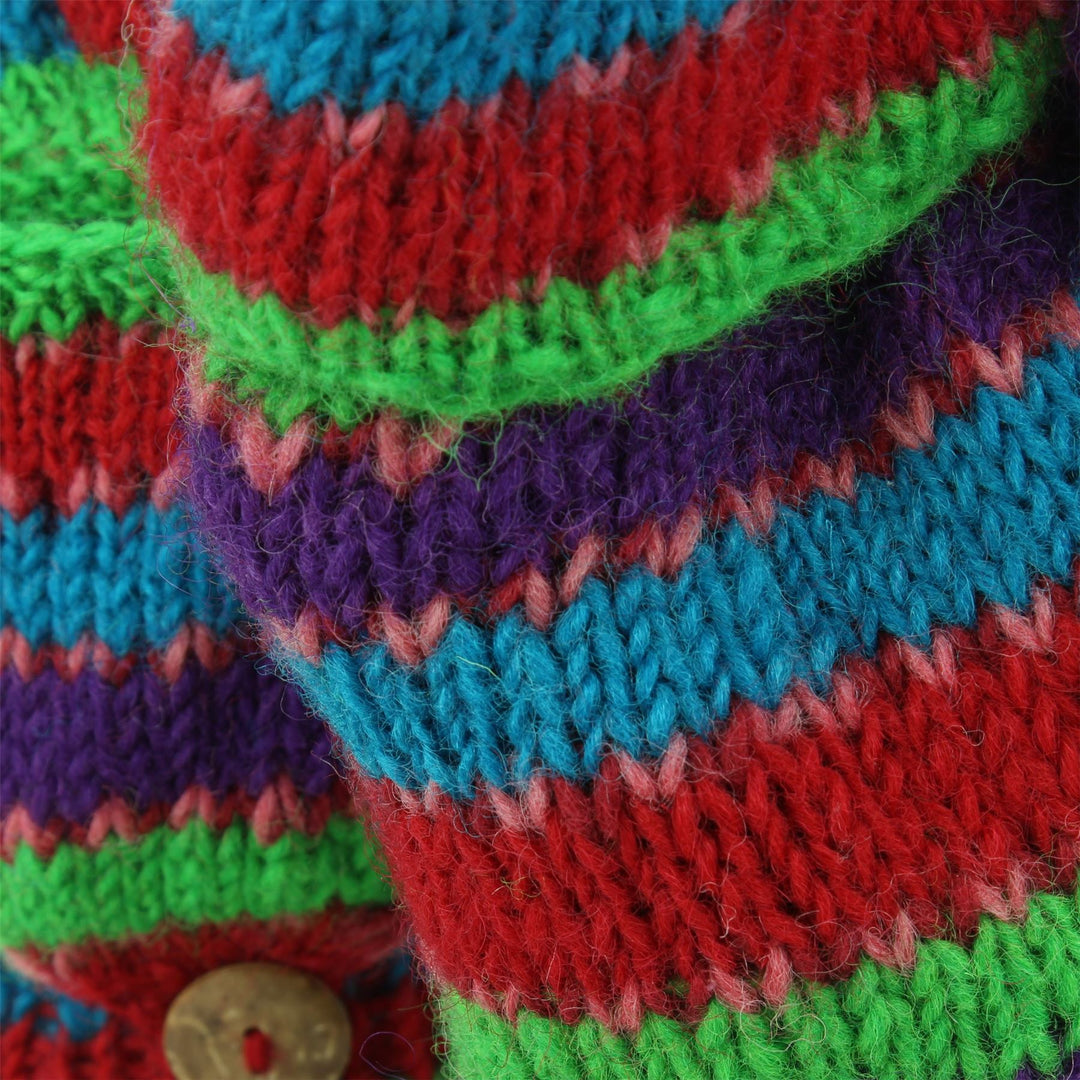 Chunky Wool Knit Fingerless Shooter Gloves - Stripe - Multi Red & Green