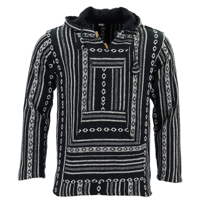 Woven Gheri Cotton Baja Hoodie - Black Diamond