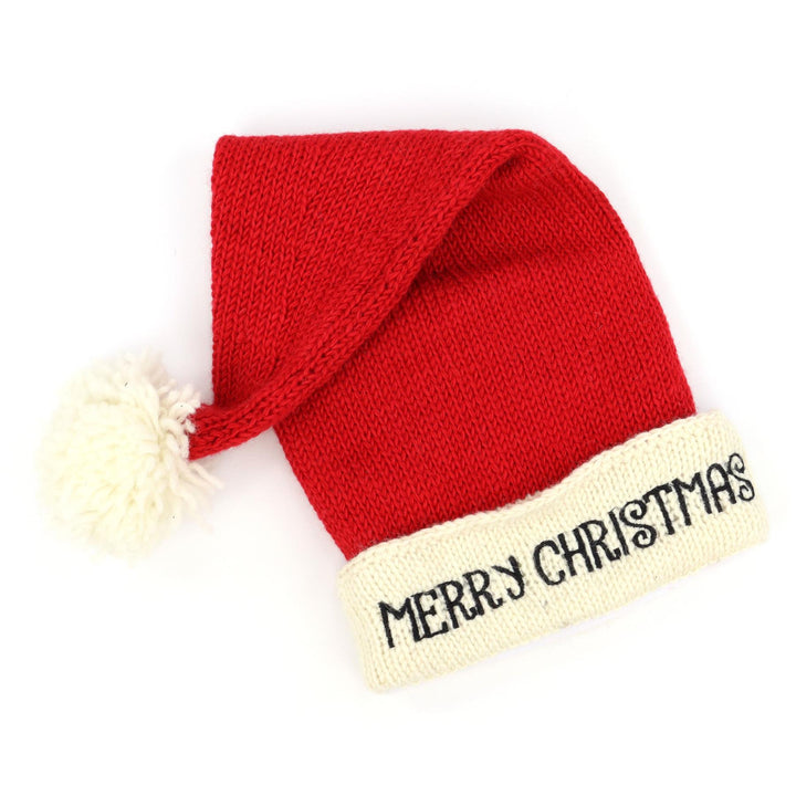 Hand Knitted Wool Christmas Beanie Hat - Merry Christmas