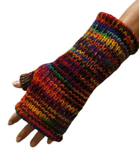 Wool Knit Fleece Lined  Wrist Warmers - SD Orange Multi