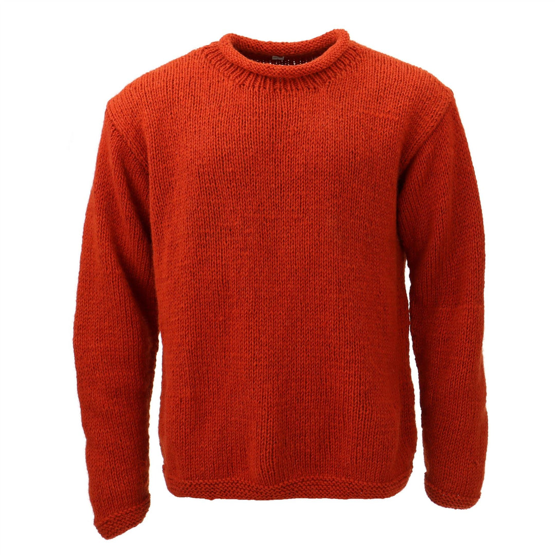 Hand Knitted Wool Jumper - Plain Burnt Orange