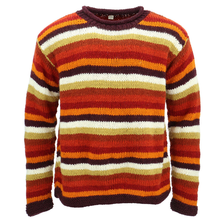 Chunky Wool Knit Jumper - Stripe Rust