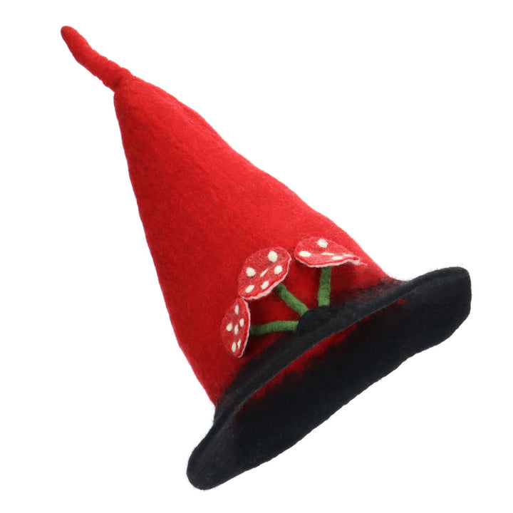 LoudElephant Handcrafted Wool Felt Hat from Nepal - Red Black Toadstool