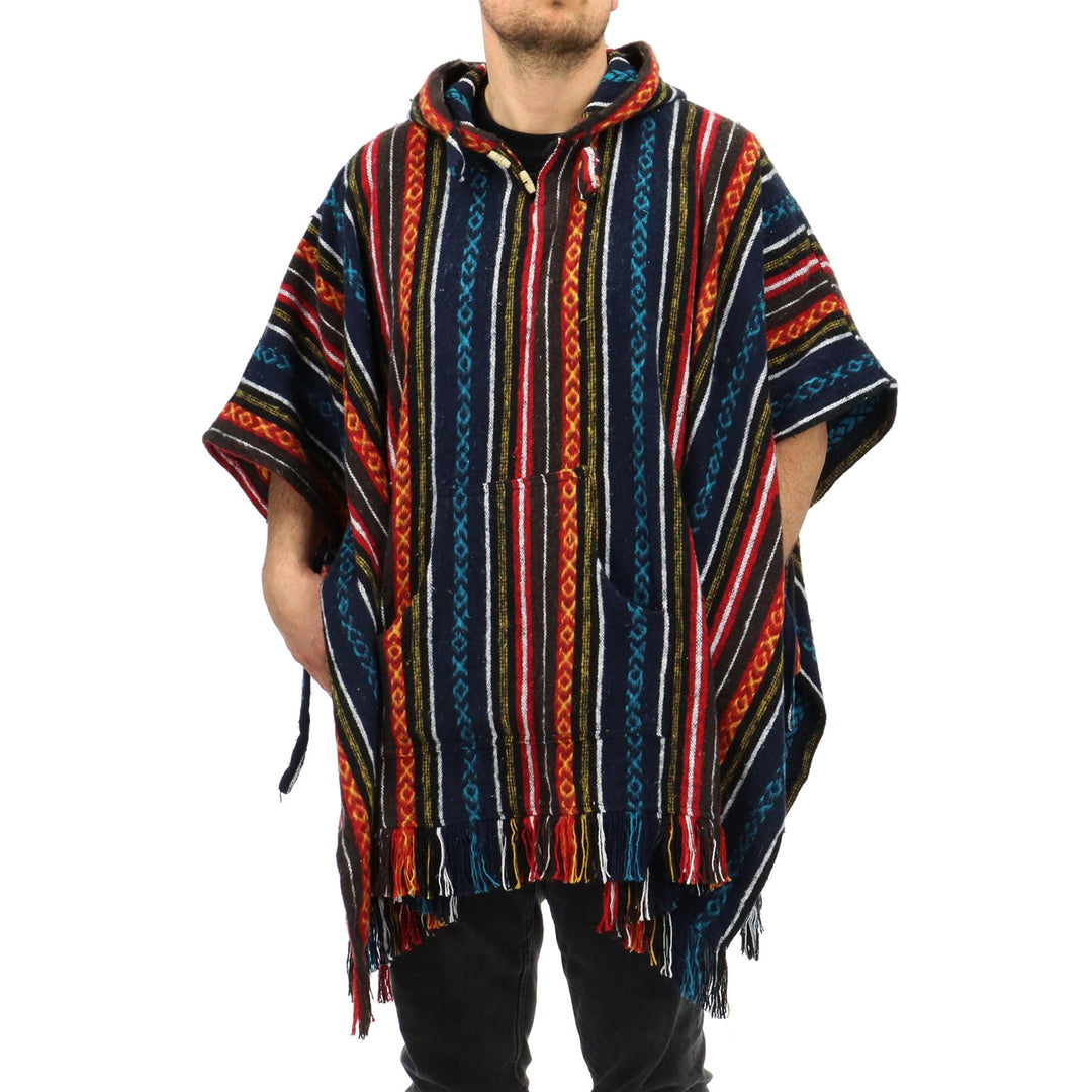 Brushed Cotton Hooded Poncho - Blue Red