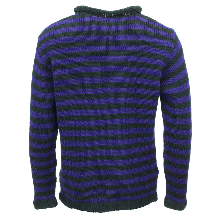 Hand Knitted Wool Jumper - Stripe Purple Black