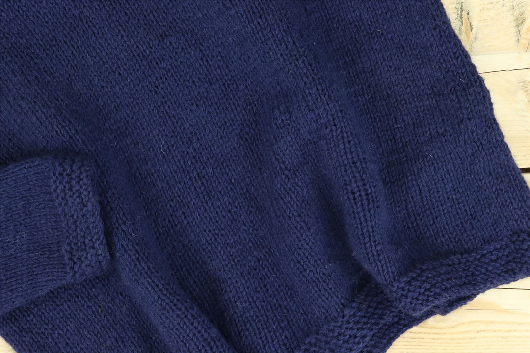 Hand Knitted Wool Jumper - Plain Navy