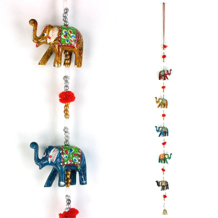 Handmade Rajasthani Strings Hanging Decorations - Ceramic Elephants Large