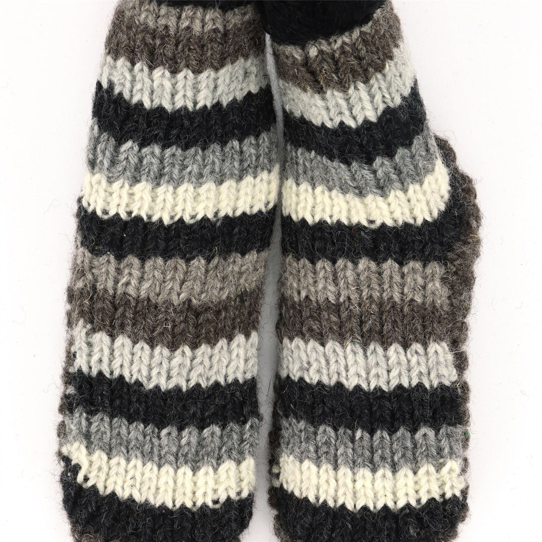 Hand Knitted Wool Slipper Socks - Stripe Natural