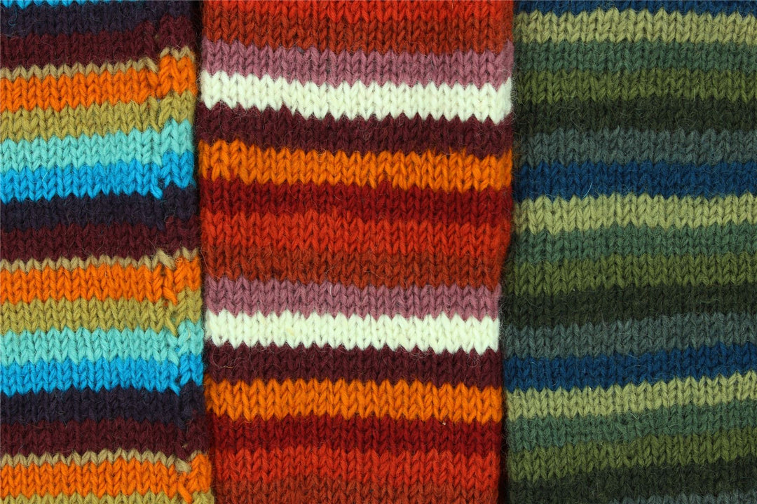 Hand Knitted Wool Leg Warmers - Stripe Rust