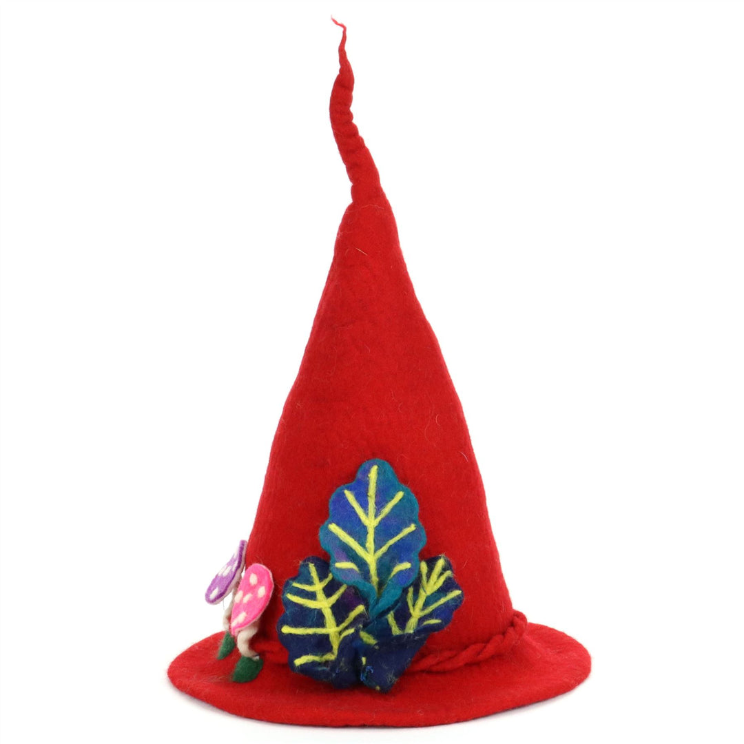 LoudElephant Handcrafted Wool Felt Hat from Nepal - Mystical Woodland Red