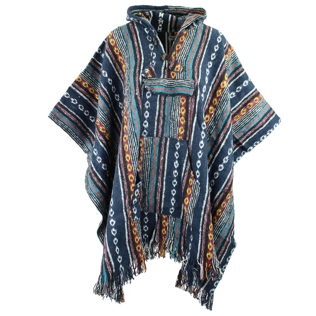 Brushed Gheri Cotton Poncho - 13 Navy Teal Orange