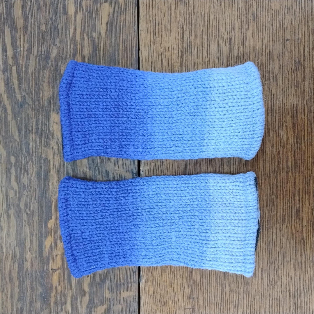 Wool Knit Fleece Lined  Wrist Warmers - Gradient Blue