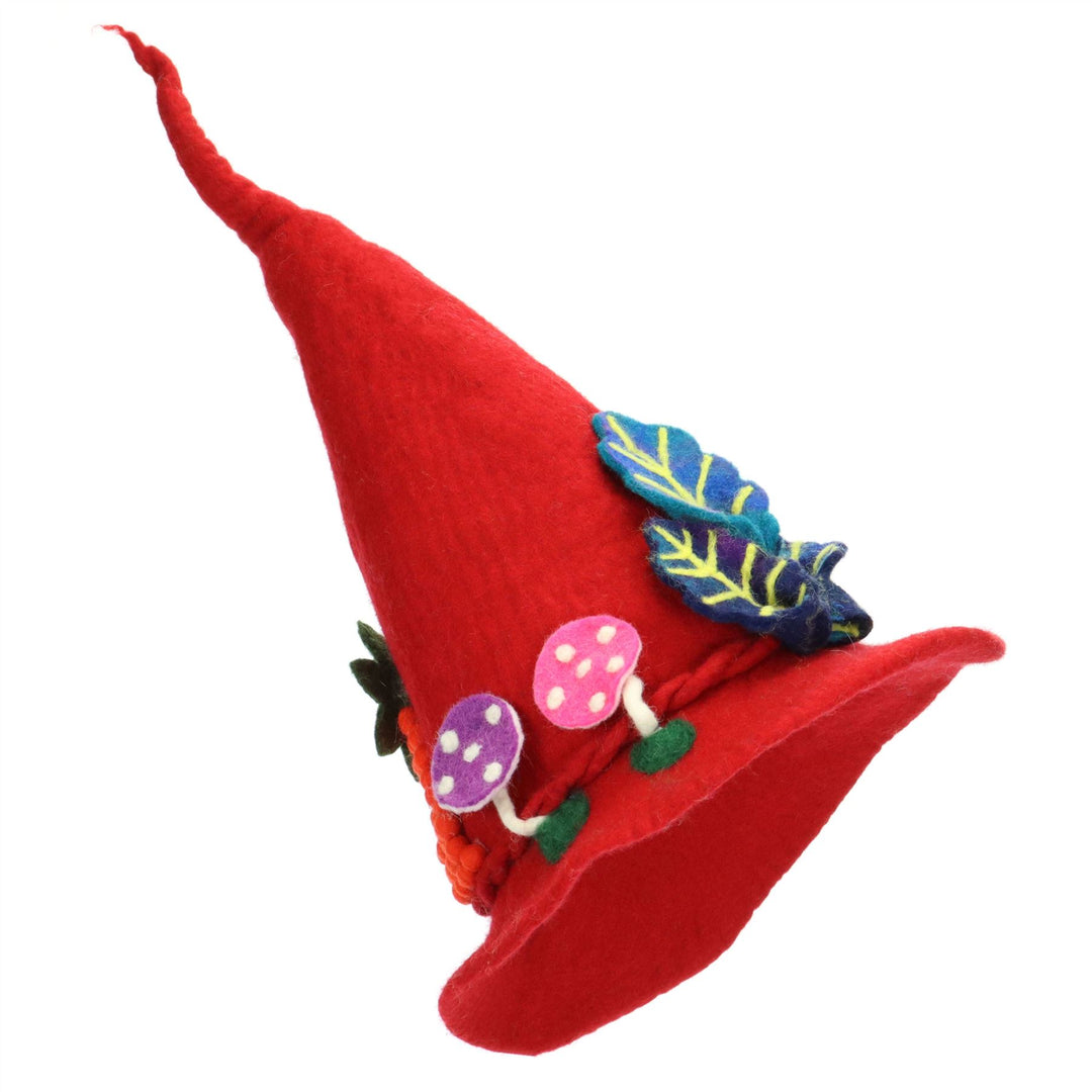 LoudElephant Handcrafted Wool Felt Hat from Nepal - Mystical Woodland Red