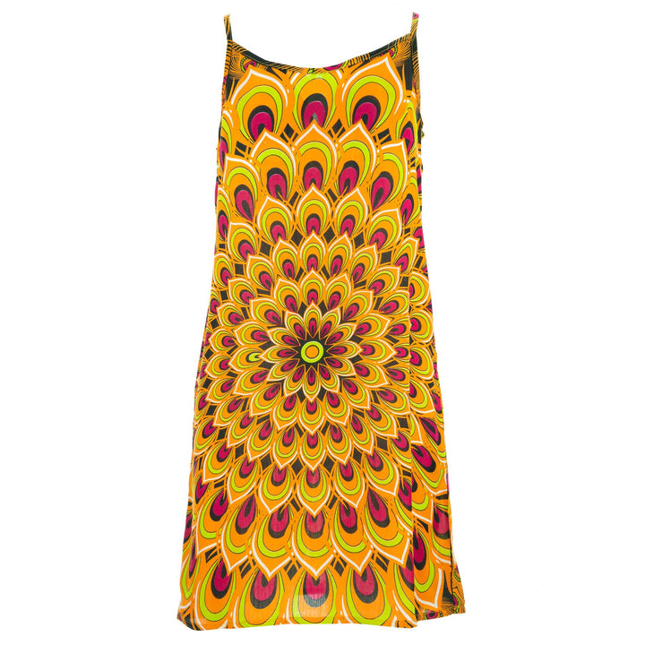 Strappy Dress - Peacock Mandala Orange Red Lime