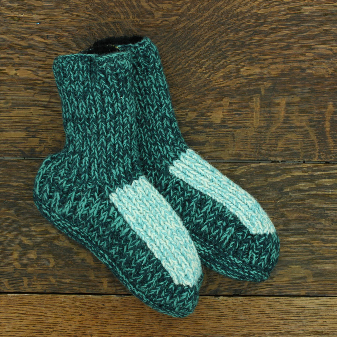 Hand Knitted Wool Slipper Socks - SD Teal