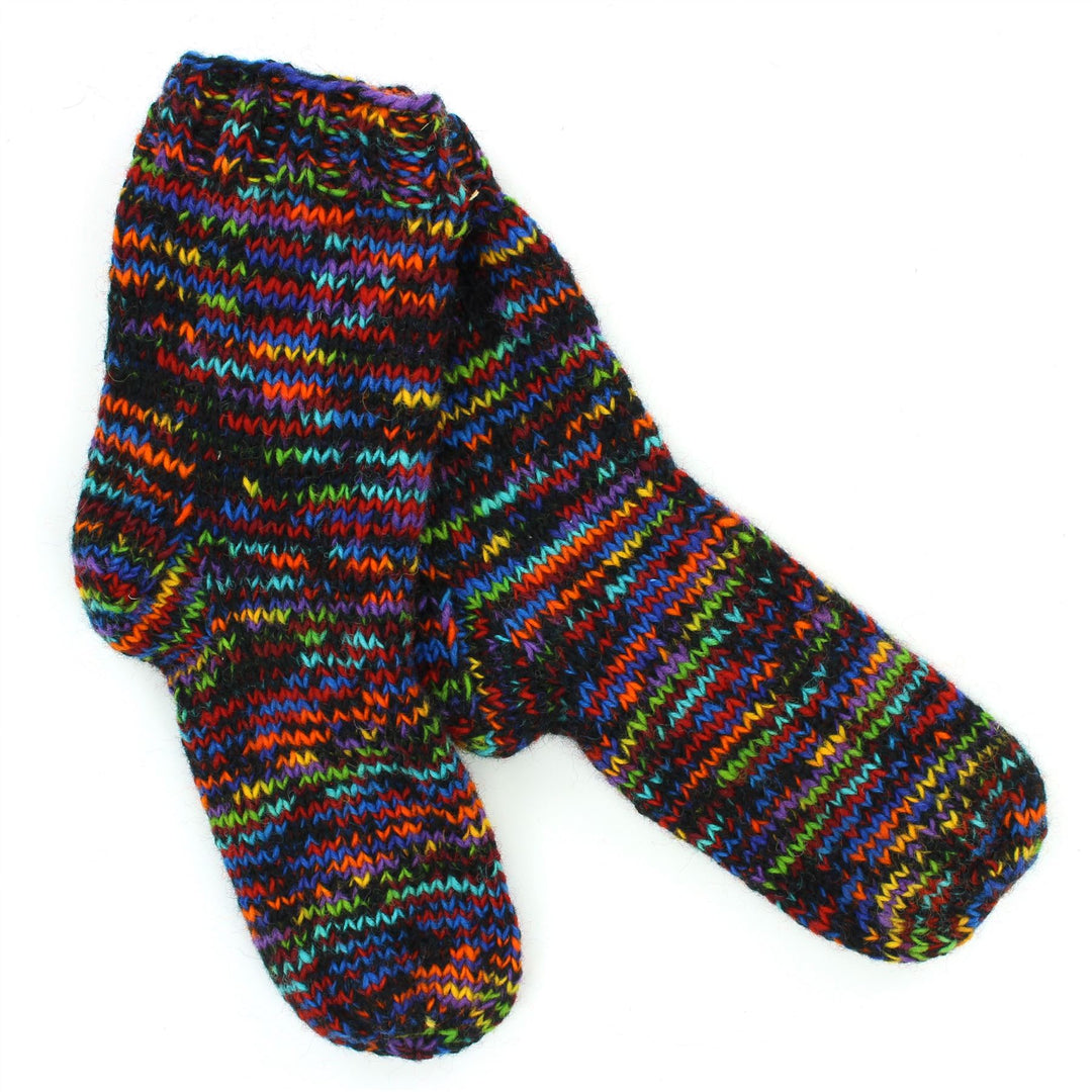 Hand Knitted Wool Ankle Socks - SD Black Rainbow