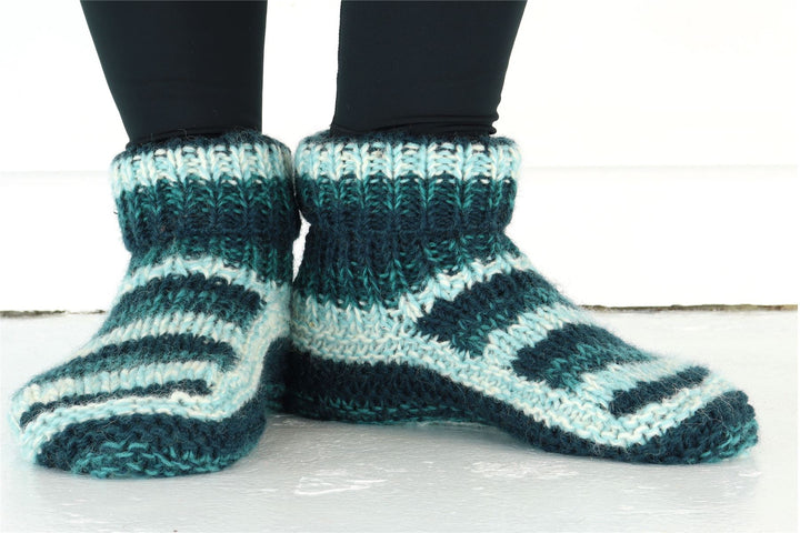 Hand Knitted Wool Slipper Socks - SD Teal