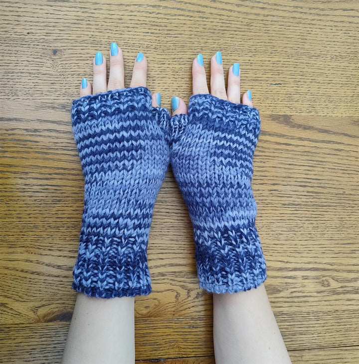 Wool Knit Fleece Lined  Wrist Warmers - SD Navy