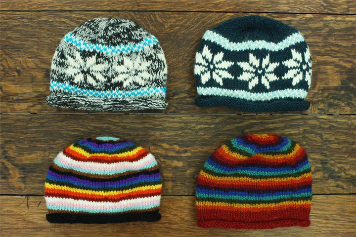 Hand Knitted Wool Beanie Hat - Stripe Progress Rainbow