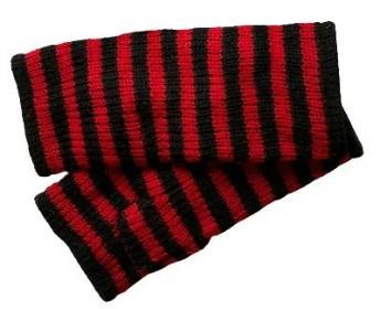 Wool Knit Fleece Lined  Wrist Warmers - Stripe Red Black