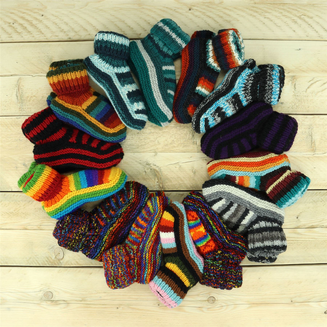 Hand Knitted Wool Slipper Socks - Stripe Anu