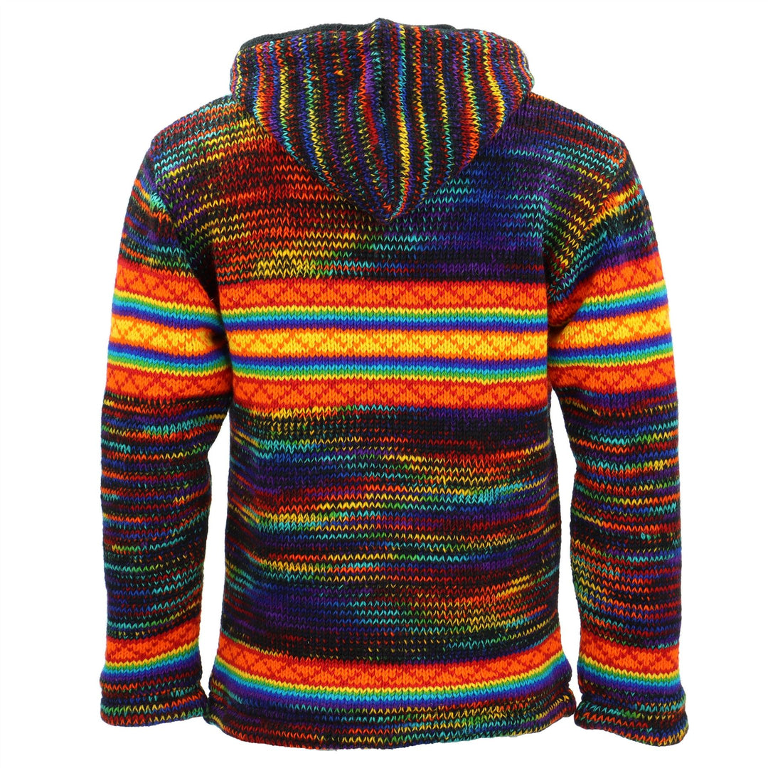 Hand Knitted Wool Hooded Jacket Cardigan - SD Black Rainbow Orange