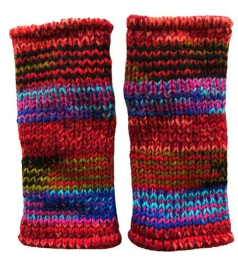 Wool Knit Fleece Lined  Wrist Warmers - SD Multi Red Blue