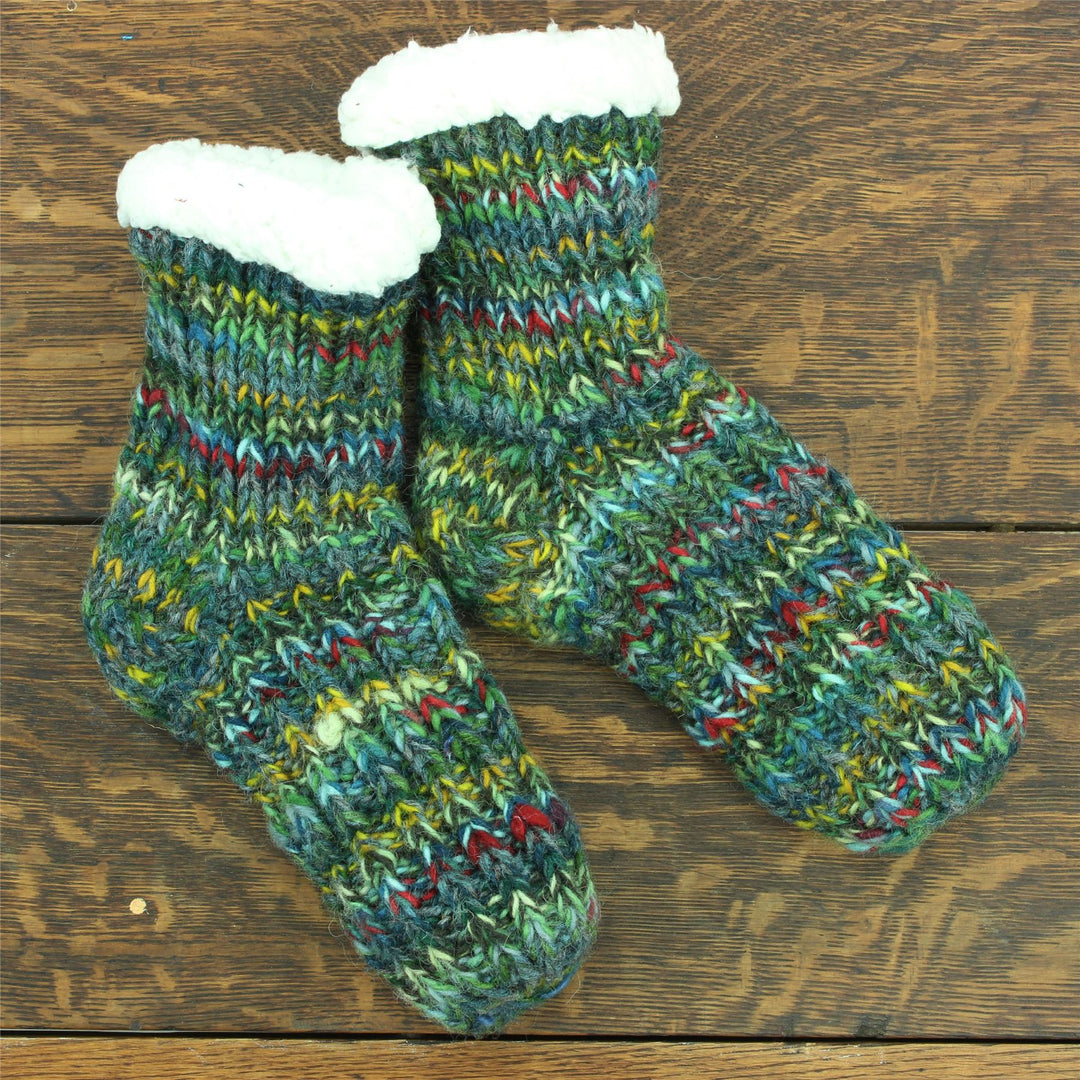 Hand Knitted Wool Ankle Socks - SD Green Mix