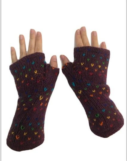 Wool Knit Fleece Lined  Wrist Warmers - Tik Tik Burgundy