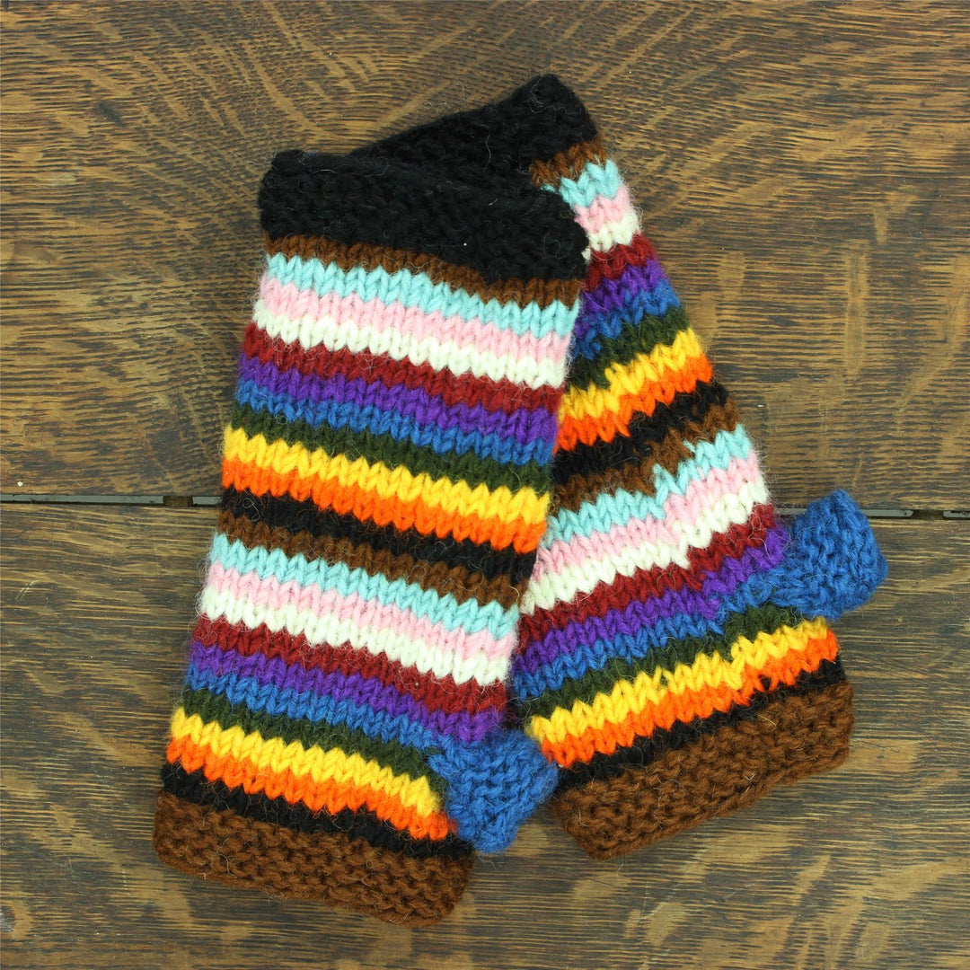 Hand Knitted Wool Arm Warmer - Stripe Progress Rainbow