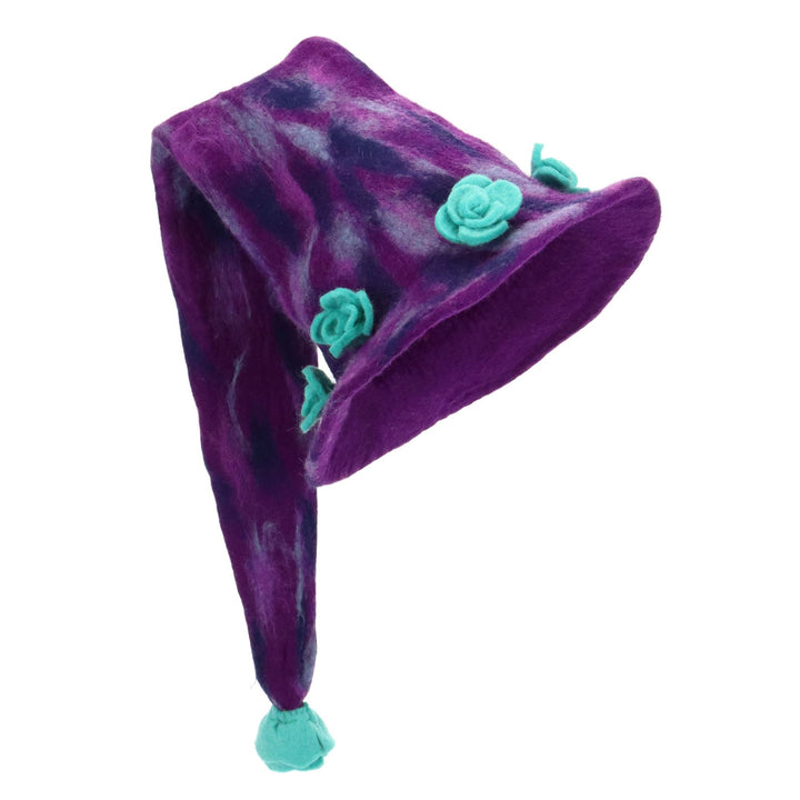 LoudElephant Handcrafted Wool Felt Hat from Nepal - Long Purple Pixie