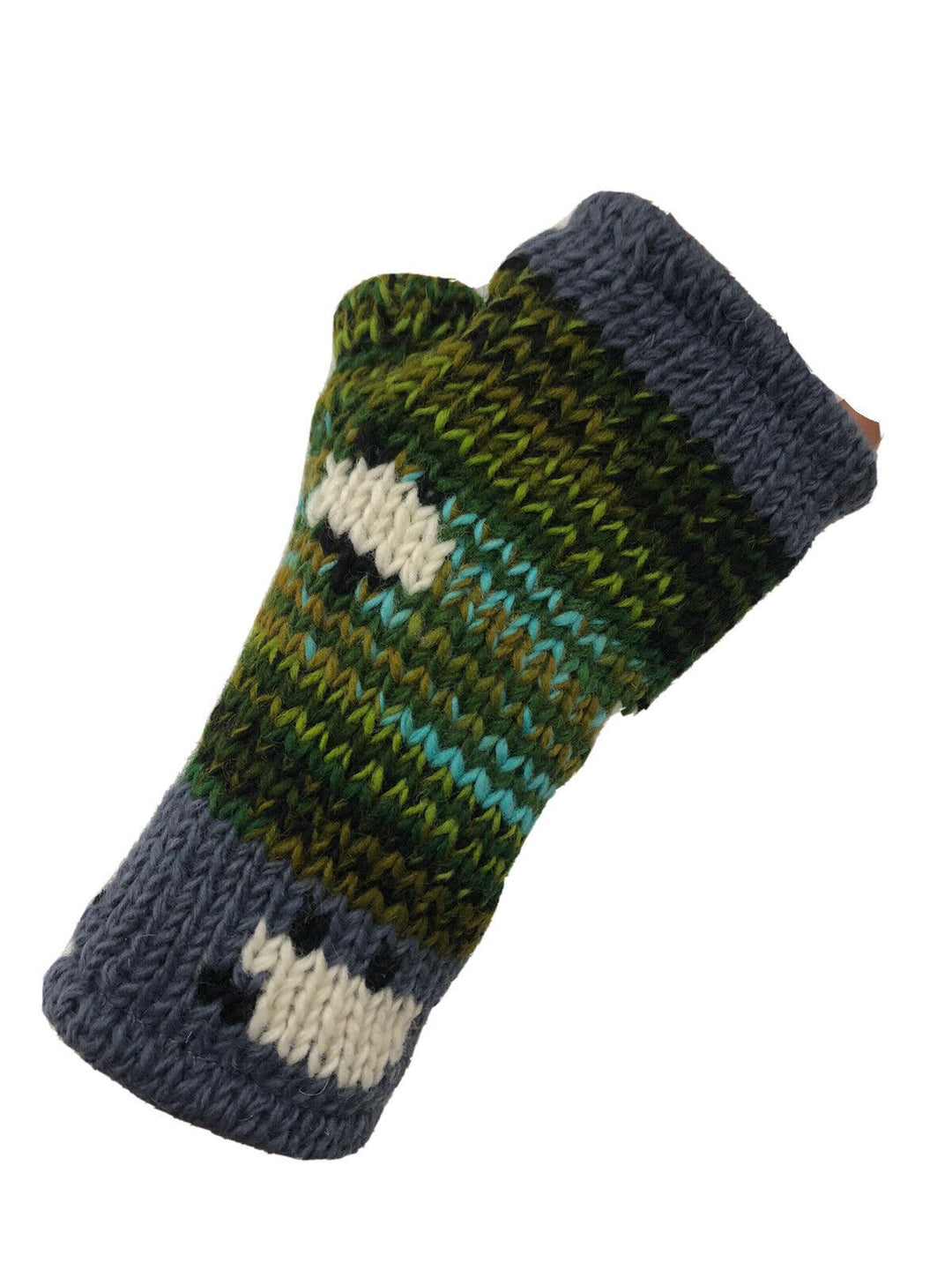 Wool Knit Fleece Lined  Wrist Warmers - Sheep Green Grey