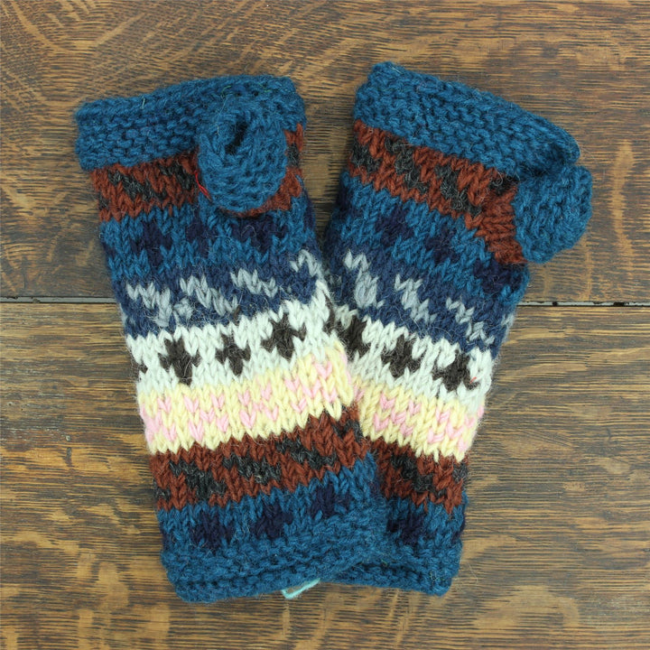 Hand Knitted Wool Arm Warmer - Stripe Navy Pink Pattern