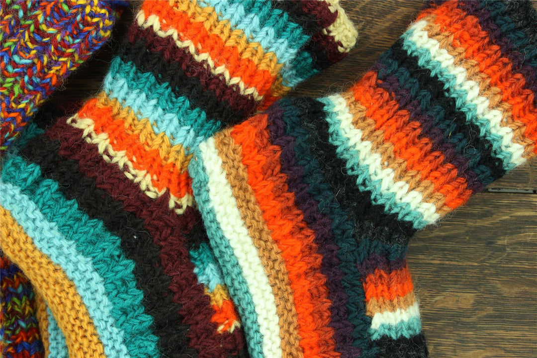 Hand Knitted Wool Slipper Socks - Stripe Anu