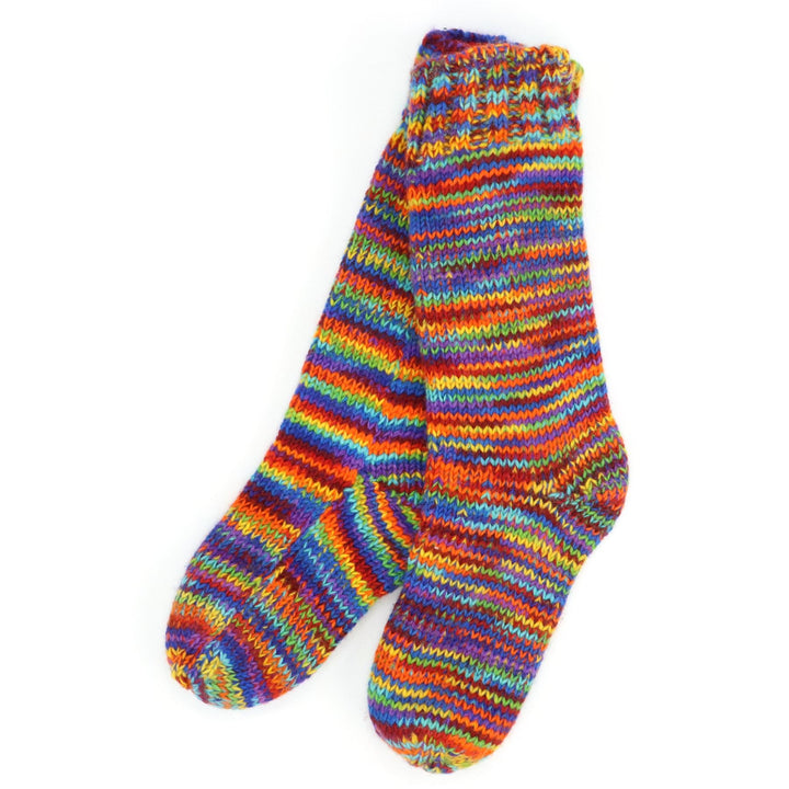 Hand Knitted Wool Slipper Socks - SD Rainbow