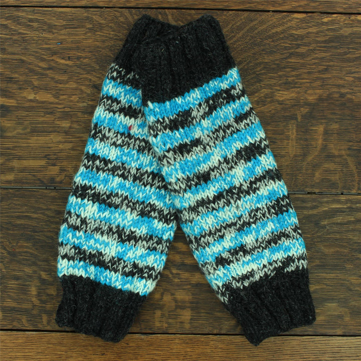 Hand Knitted Wool Leg Warmers - SD Light Blue Charcoal