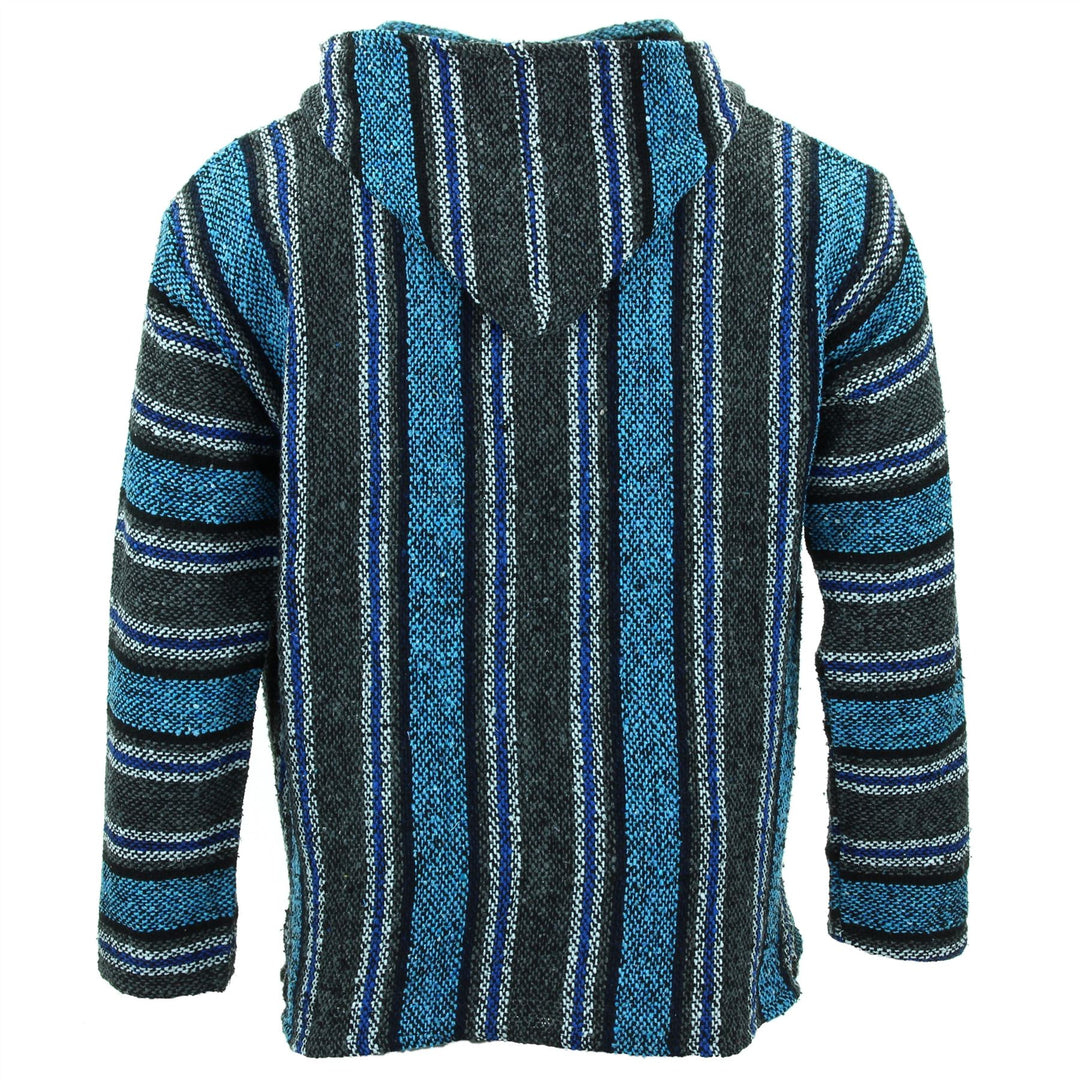 Recycled Mexican Baja Jerga Hoody - Dark Grey Turquoise